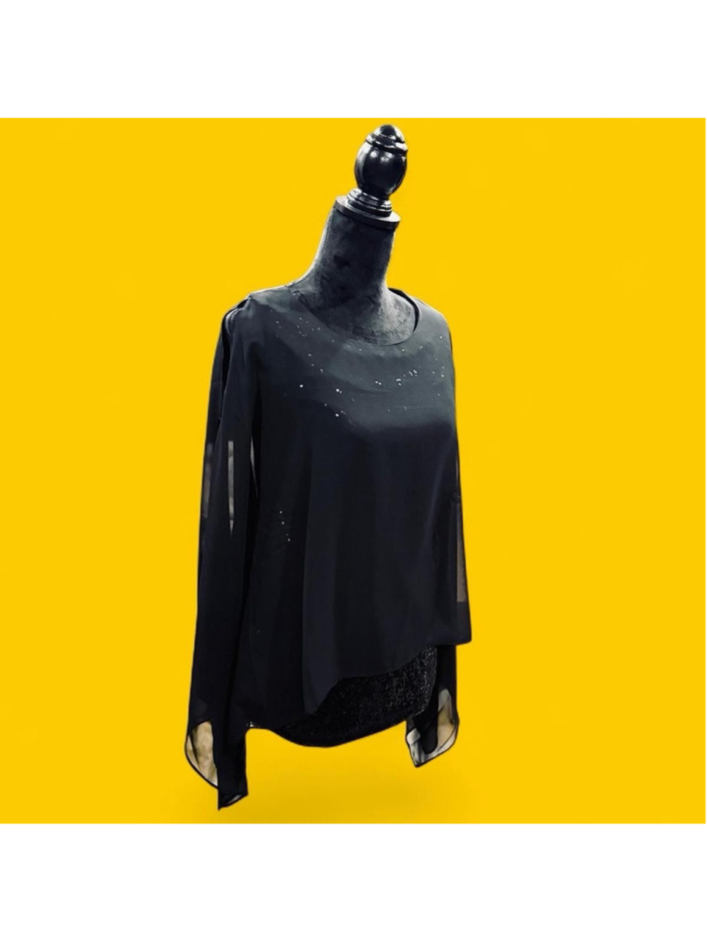 DG2 Diane Gilman Black Sequin Cold Shoulder Cape Blouse Small New Old Hollywood